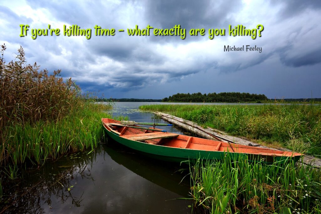 Summer's Russian lake scenery with wooden boatbefore the storm ...